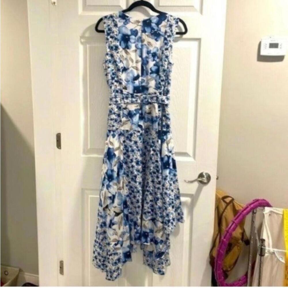 NWT Calvin Klein Blue Floral Sleeveless Drop Waist Handkerchief Hem Midi - Picture 7 of 13